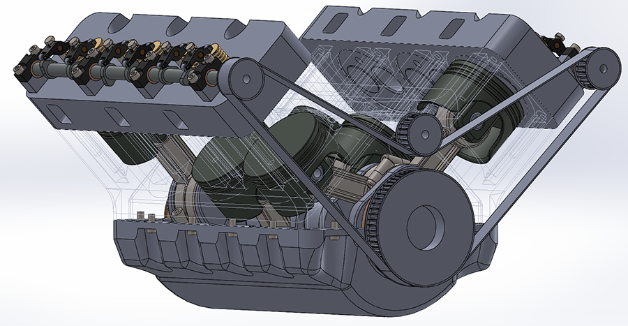 V8发动机3d打印模型 免费下载