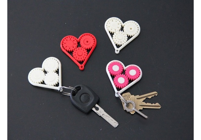 齿轮心钥匙环3d打印模型 免费下载